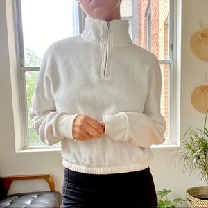 Cropped Quarter Zip White Sweatshirt - XS